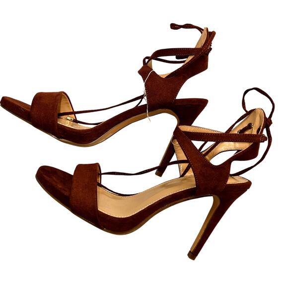 NWT NY&C 9 Leg Wrap Brown Women's Sandals High Heel Shoes New With Tags - Picture 2 of 8
